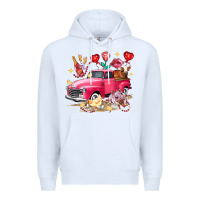 White Valentine's Day Truck Farm Animals Premium Hoodie - FaDigitalArtStudio