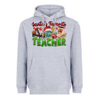 Heather Grey Santa's Favorite Teacher Heavyweight Hoodie - FaDigitalArtStudio