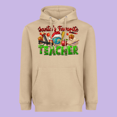 Santa's Favorite Teacher Heavyweight Hoodie Designed By Fadigitalartstudio