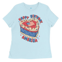 Baby Blue happy birthday america Ladies Tee - MaliasSmallBusiness