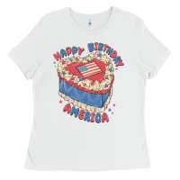White happy birthday america Ladies Tee - MaliasSmallBusiness