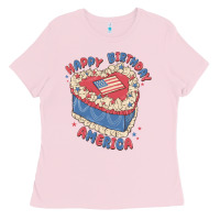 Bubblegum Pink happy birthday america Ladies Tee - MaliasSmallBusiness
