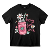 Black lucky girl drink Heavy Core Tee - MaliasSmallBusiness