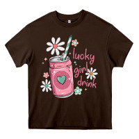 Chocolate Brown lucky girl drink Heavy Core Tee - MaliasSmallBusiness
