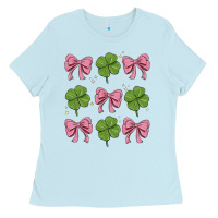 Baby Blue coquette bow clover st. patrick's day Ladies Tee - MaliasSmallBusiness