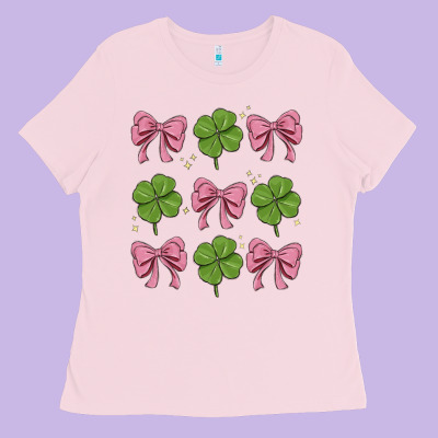 Coquette Bow Clover St. Patrick's Day Ladies Tee Designed By Maliassmallbusiness