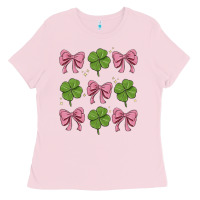 Bubblegum Pink coquette bow clover st. patrick's day Ladies Tee - MaliasSmallBusiness