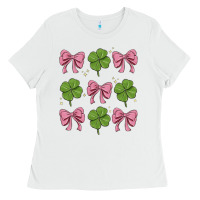 White coquette bow clover st. patrick's day Ladies Tee - MaliasSmallBusiness