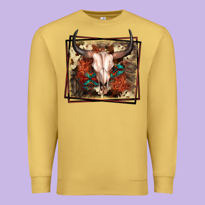 Western Bull Skull Premium Sweatshirt Designed By Fadigitalartstudio
