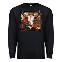Black Western Bull Skull Premium Sweatshirt - FaDigitalArtStudio