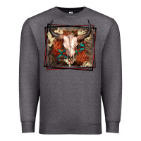 Charcoal Heather Western Bull Skull Premium Sweatshirt - FaDigitalArtStudio