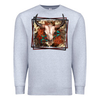 Heather Grey Western Bull Skull Premium Sweatshirt - FaDigitalArtStudio