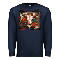 Navy Western Bull Skull Premium Sweatshirt - FaDigitalArtStudio