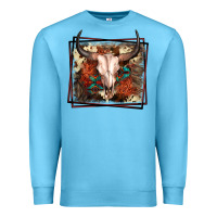 Ocean Blue Western Bull Skull Premium Sweatshirt - FaDigitalArtStudio