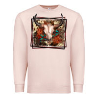 Pale Pink Western Bull Skull Premium Sweatshirt - FaDigitalArtStudio