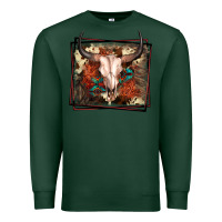 Sports Green Western Bull Skull Premium Sweatshirt - FaDigitalArtStudio