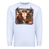 White Western Bull Skull Premium Sweatshirt - FaDigitalArtStudio