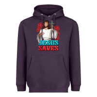 Plum Jesus Saves Heavyweight Hoodie - BundleAndBundleShop