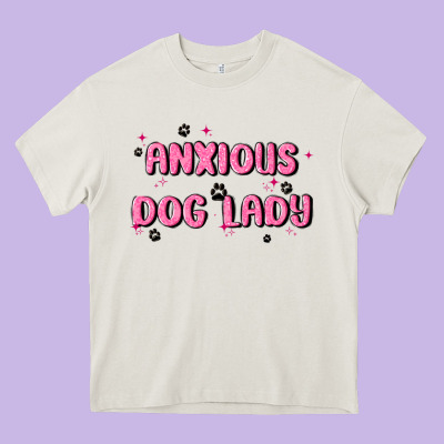Anxious Dog Lady Heavy Core Tee Designed By Maliassmallbusiness