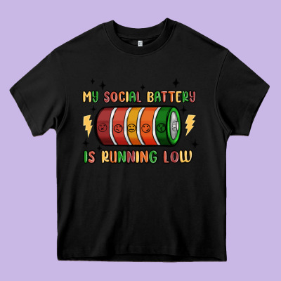 Social Battery Heavy Core Tee Designed By Maliassmallbusiness