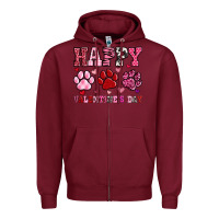 Burgundy happy valentine's day paws Zipper Hoodie - OliviaCreatesArt