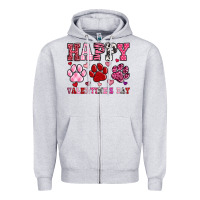 Heather Grey happy valentine's day paws Zipper Hoodie - OliviaCreatesArt