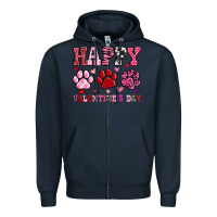 Navy happy valentine's day paws Zipper Hoodie - OliviaCreatesArt