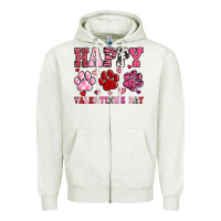 Oatmeal Heather happy valentine's day paws Zipper Hoodie - OliviaCreatesArt