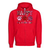 Red happy valentine's day paws Zipper Hoodie - OliviaCreatesArt
