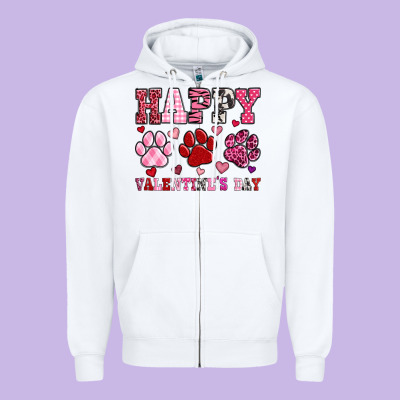 Happy Valentine's Day Paws Zipper Hoodie Designed By Oliviacreatesart