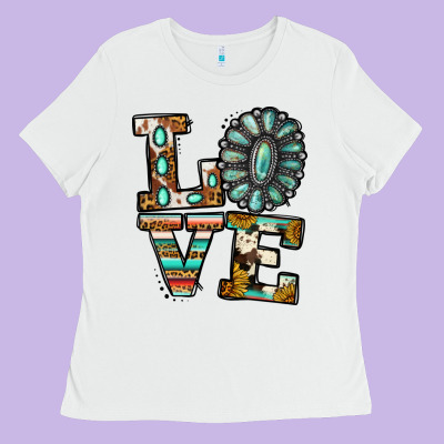 Turquoise Serape Love Ladies Tee Designed By Jasminsmagicworld