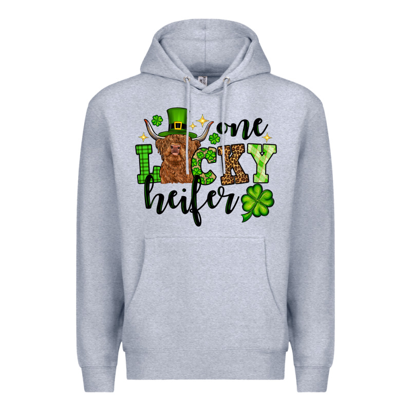 St. Patrick's Day One Lucky Heifer Premium Hoodie by OliviaCreatesArt | Teevron