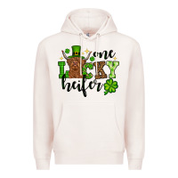 Pale Pink St. Patrick's Day One lucky Heifer Premium Hoodie - OliviaCreatesArt