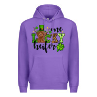 Purple St. Patrick's Day One lucky Heifer Premium Hoodie - OliviaCreatesArt