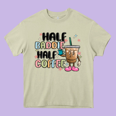 Half Baddie Half Coffee Heavy Core Tee Designed By Maliassmallbusiness