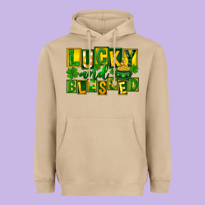 St Patricks Day Lucky And Blessed Heavyweight Hoodie Designed By Fadigitalartstudio