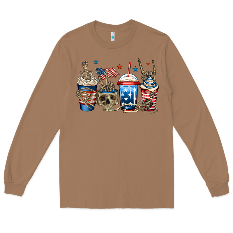 4th Of July Skeleton Coffee Cups Long Sleeve Tee by Jasminsmagicworld | Teevron