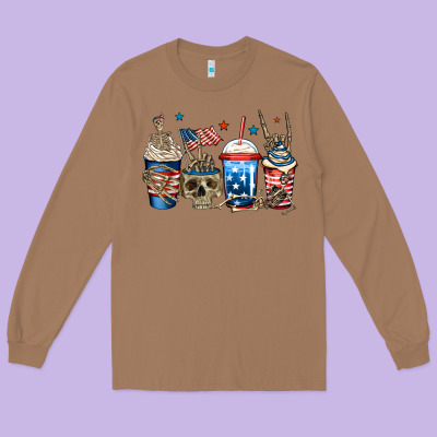 4th Of July Skeleton Coffee Cups Long Sleeve Tee Designed By Jasminsmagicworld
