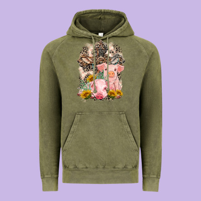 Western Pigs With Crosses Vintage Hoodie Designed By Lillyallendesigns