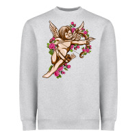 Heather Grey Cupid with rose Valentine's Day Heavyweight Sweatshirt - HowdyJamesFarm