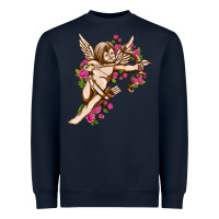 Navy Cupid with rose Valentine's Day Heavyweight Sweatshirt - HowdyJamesFarm