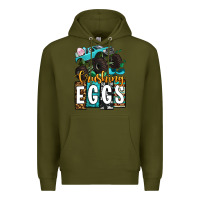 Army Green Easter Day Monster truck crushing eggs Premium Hoodie - OliviaCreatesArt