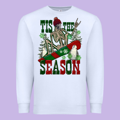 Tis The Season Skeleton Snowboard Premium Sweatshirt Designed By Fadigitalartstudio