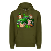 Army Green St. Patrick's farm animal truck Premium Hoodie - OliviaCreatesArt