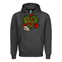 Charcoal Heather love is wild with bullskull olivia Zipper Hoodie - OliviaCreatesArt