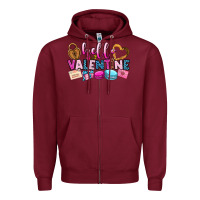 Burgundy hello valentine Zipper Hoodie - OliviaCreatesArt