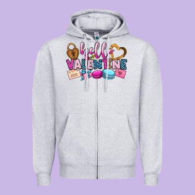 Hello Valentine Zipper Hoodie Designed By Oliviacreatesart