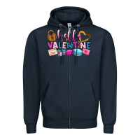 Navy hello valentine Zipper Hoodie - OliviaCreatesArt