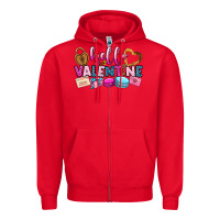 Red hello valentine Zipper Hoodie - OliviaCreatesArt