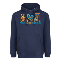 Navy Peace Love Hannukah Heavyweight Hoodie - BundleAndBundleShop